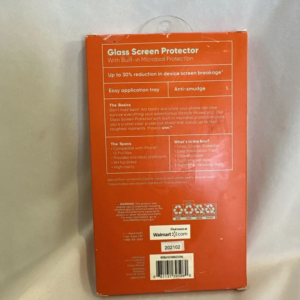 ONN GLASS SCREEN PROTECTOR FOR IPHONE 12 PRO MAX SEALED NIB